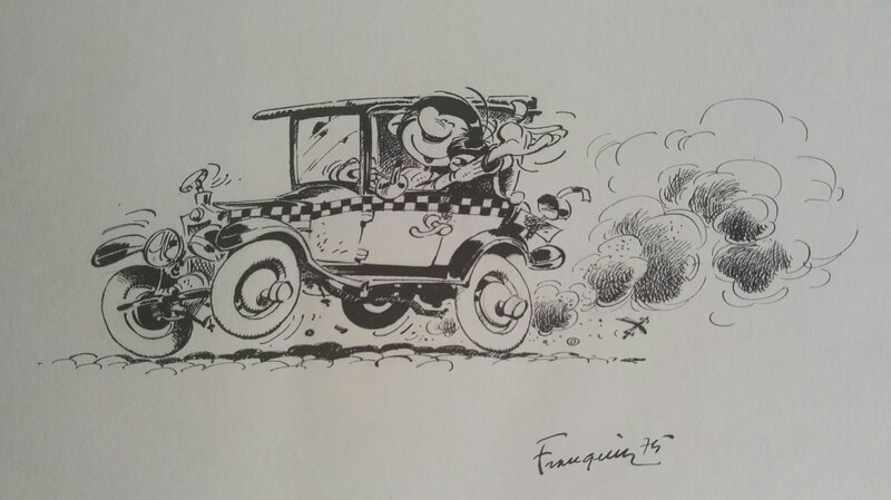 André Franquin, Gaston Lagaffe et sa Fiat 509 - Original Illustration