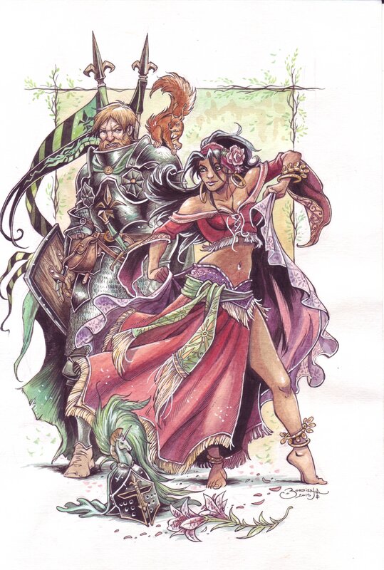 Gitane et Chevalier par Jean-Paul Bordier - Illustration originale