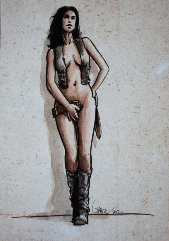 Femme contre un mur par Gilles Pascal - Illustration originale