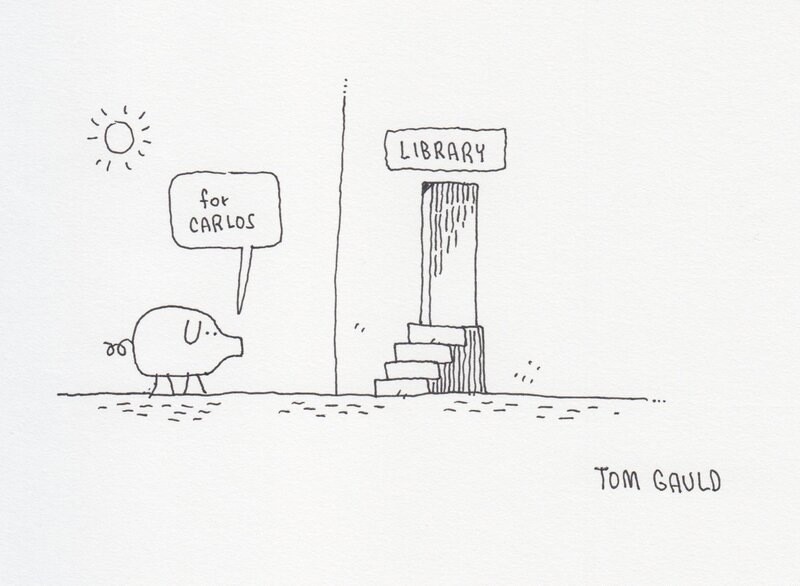 Tom Gauld, A pig in the library - Sketch