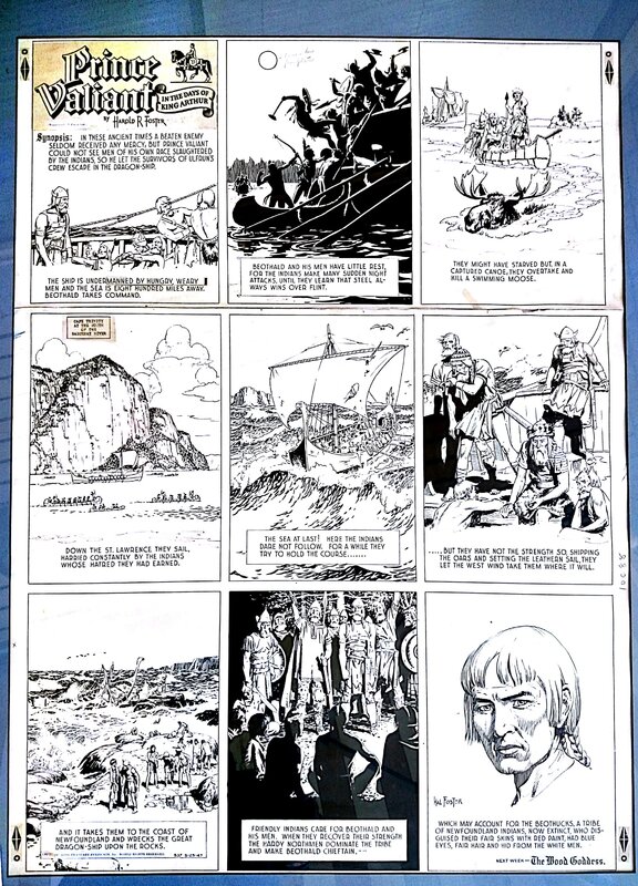 Hal Foster, Prince Valiant Sunday page 25.05.1947 - Planche originale