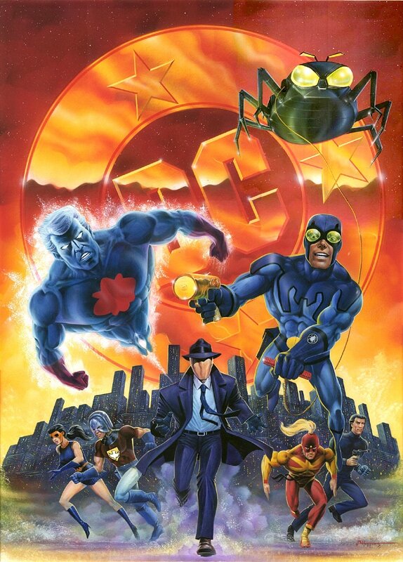 Pat Broderick, John Higgins, Blue Beetle & Friends - Original Illustration