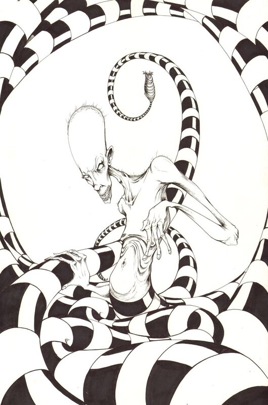 Alien homme serpent par Alex Pardee - Illustration originale