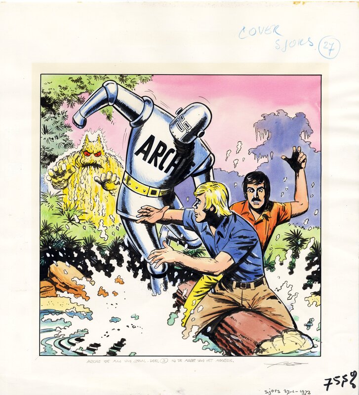 Bert Bus, 1973 - Sjors weekblad / Archie de man van staal (Magazine-cover in color- Dutch KV) - Planche originale