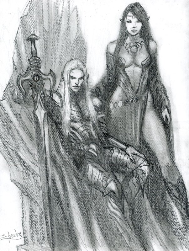 Elric et Cymorill by Sébastien Grenier - Original Illustration