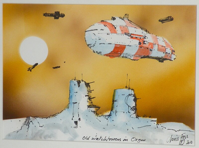 Chris Foss, Old Watchtowers on Orgon - Original Illustration