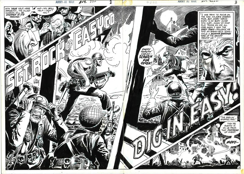 Joe Kubert, Our Army at War # 222 double page 2 et 3 . Sergent Rock . - Comic Strip