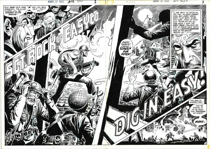 Joe Kubert, Our Army at War # 222 double page 2 et 3 . Sergent Rock . - Planche originale