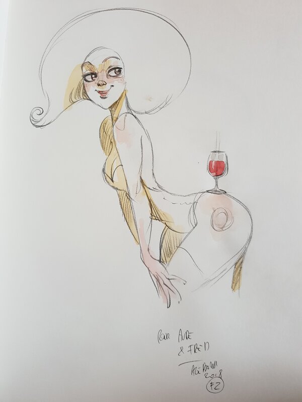Dédicace de Barbucci dans notre livre d'or sur le thème du vin - Sketch