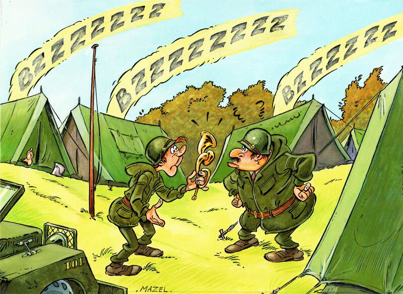 1980 - Het Belgische leger / L'armée belge - Mazel (Postcard original + coloring - Belgian KV) - Comic Strip