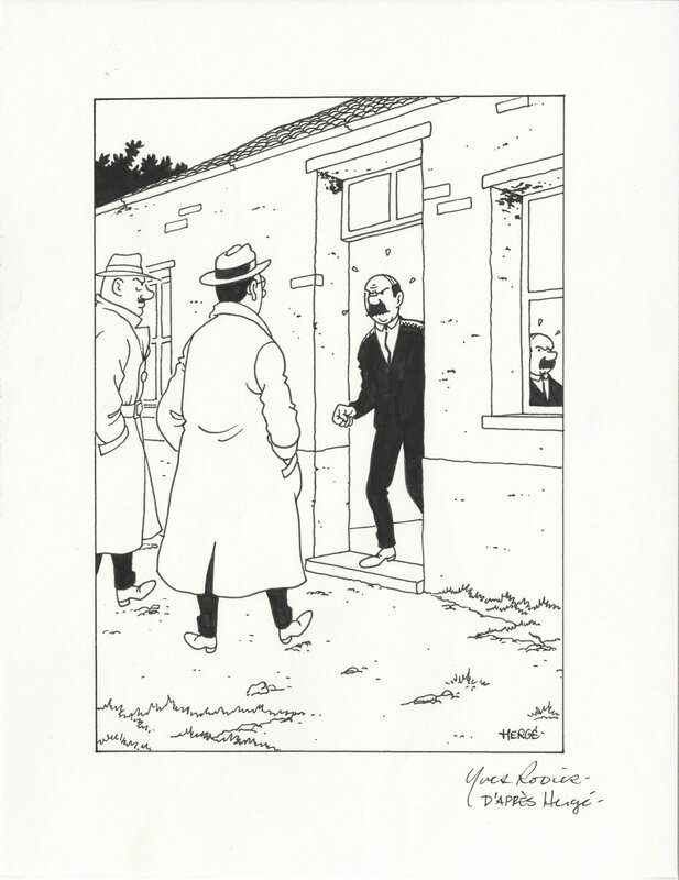 Yves Rodier, Hergé, 1995 - Tintin / Kuifje - Dupont et Dupond / Jansen en Janssen (Total book - American KV) - Planche originale