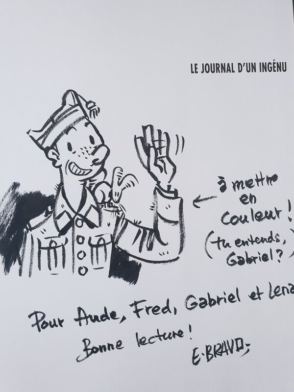 Dédicace de Bravo dans une aventure de Spirou et Fantasio par...tome 4-Le journal d'un ingénu - Sketch