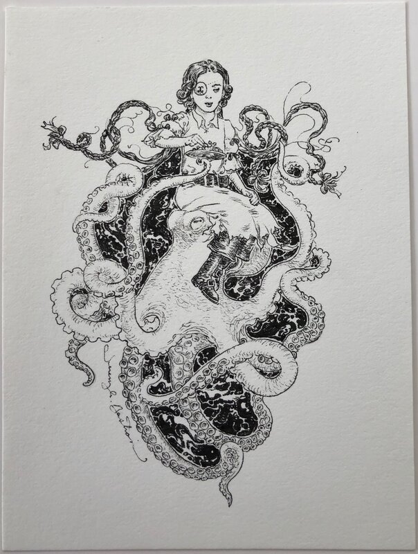 Jeremy Bastian - Cursed Pirate Girl and an octopus - Illustration originale