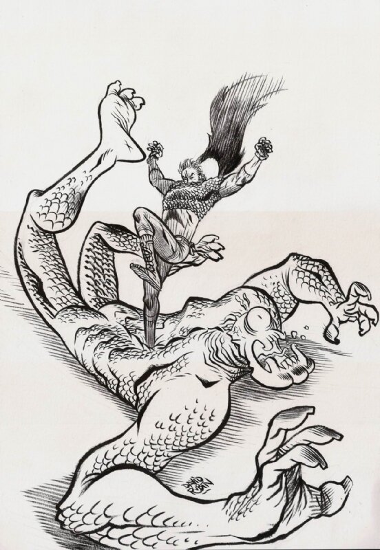 David RUBÍN - Heracles fighting with Monster (El Heroe) - Original Illustration