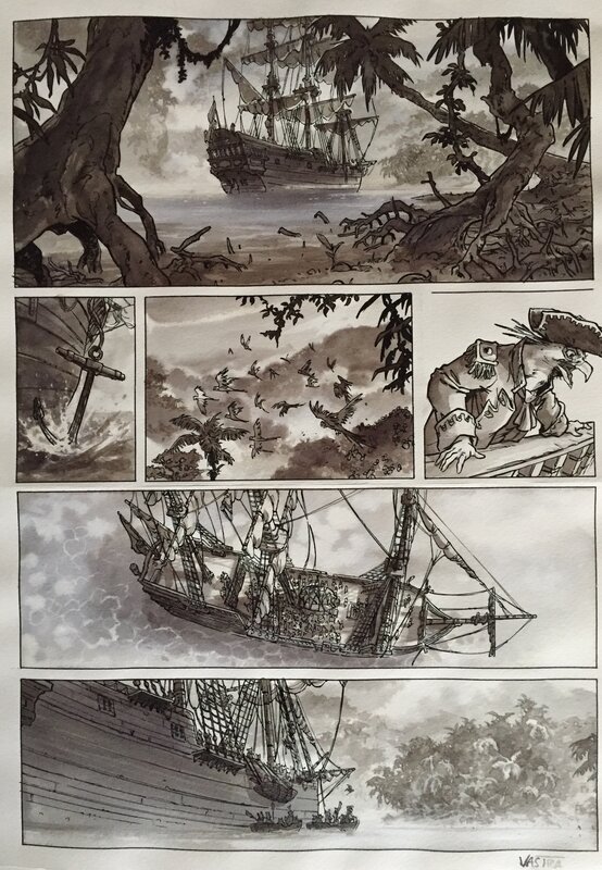 Sébastien Vastra, Mélanie Pop, Vastra, Jim Hawkins, Tome 2, Sombres Héros de la mer, planche n°38, 2018 - Comic Strip