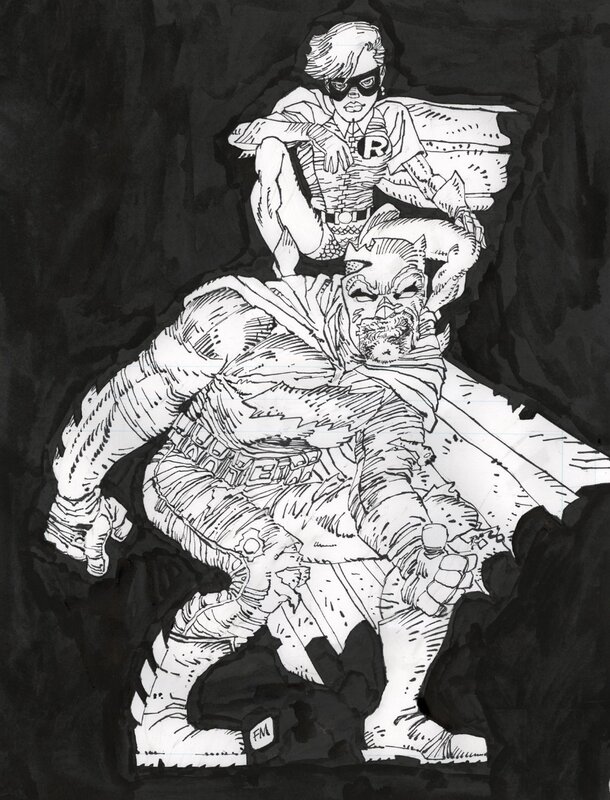 Frank Miller DKR Batman and Robin Ink Drawing - Original Illustration
