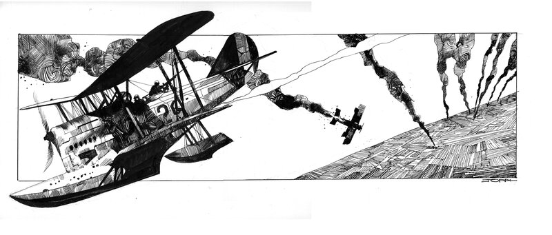 Sergio Toppi, Illustration de combat aérien - Original Illustration