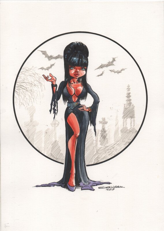 Ed van der Linden, Monstober Day 18: Elvira Mistress of th Dark - Original Illustration