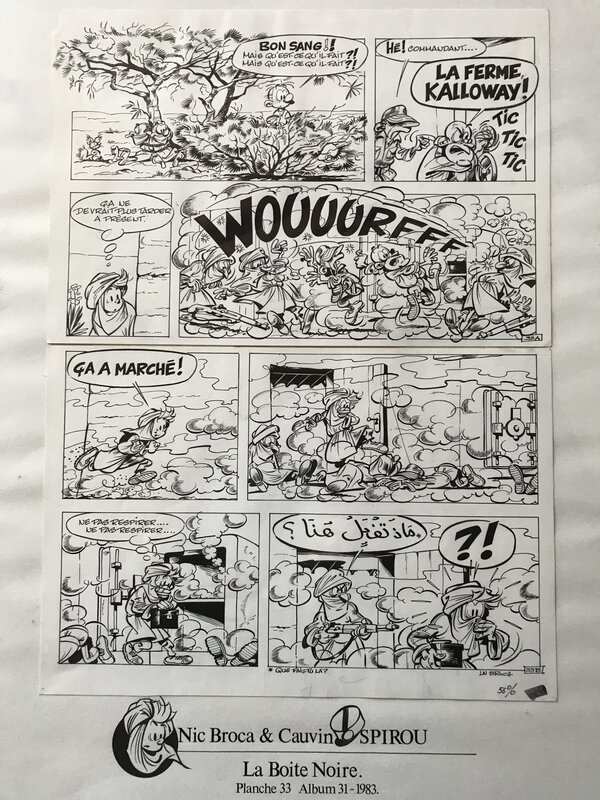 Nic, Raoul Cauvin, Robbedoes en Kwabbernoot originele plaat 33 uit De zwarte doos. - Planche originale