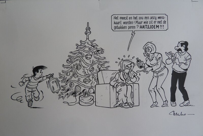 Merho - binnenkant kerstkaart - Original art