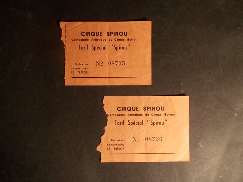 unknown, Tickets du Cirque Spirou, n° 08735 et n° 08736, circa 1965. - Original art