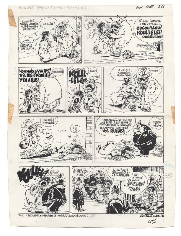 Marc Wasterlain, Daniël Kox, Raoul Cauvin, Le Docteur Poche, Koullélé, planche 2 du premier gag sur ce thème, 1981. - Planche originale