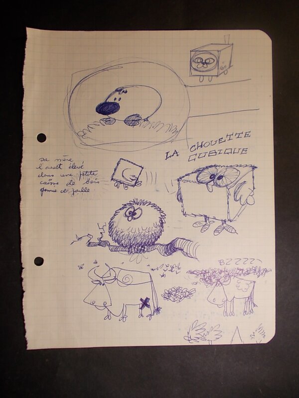 Charles Degotte, Croquis préparatoires pour « Bigoudi, le Hérisson frisé et Julie la Taupe qui voulait pêcher la Lune », 5/6, 1966. - Original art