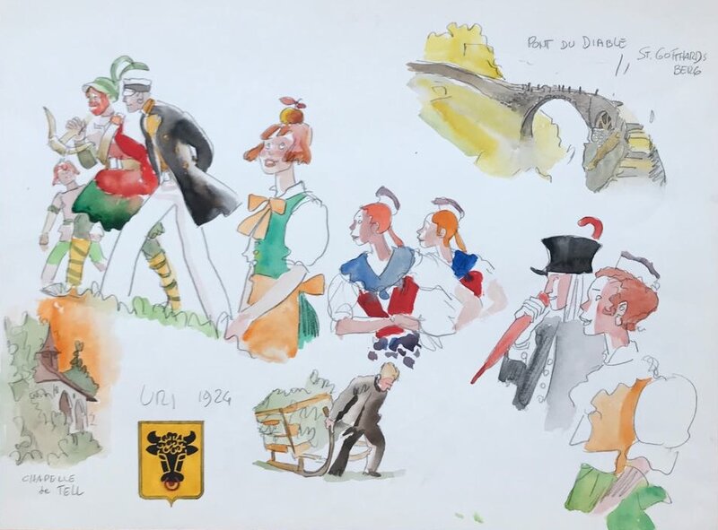Hugo Pratt, 1988 - ... Et in Helvetia Corto : Uri 1924 - Original Illustration