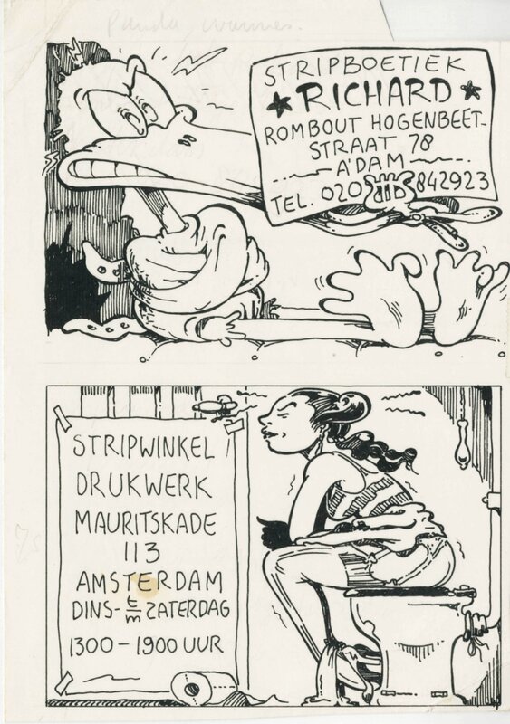 Evert Geradts, 1977? - Tante Leny - Richard - Drukwerk (Advertising design - Dutch KV) - Original Illustration