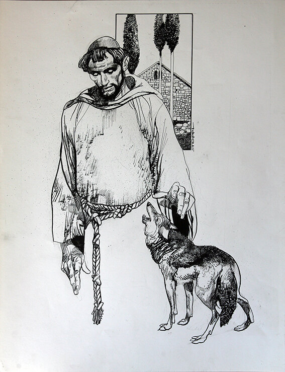 Sergio Toppi, Saint François et le loup - Original Illustration