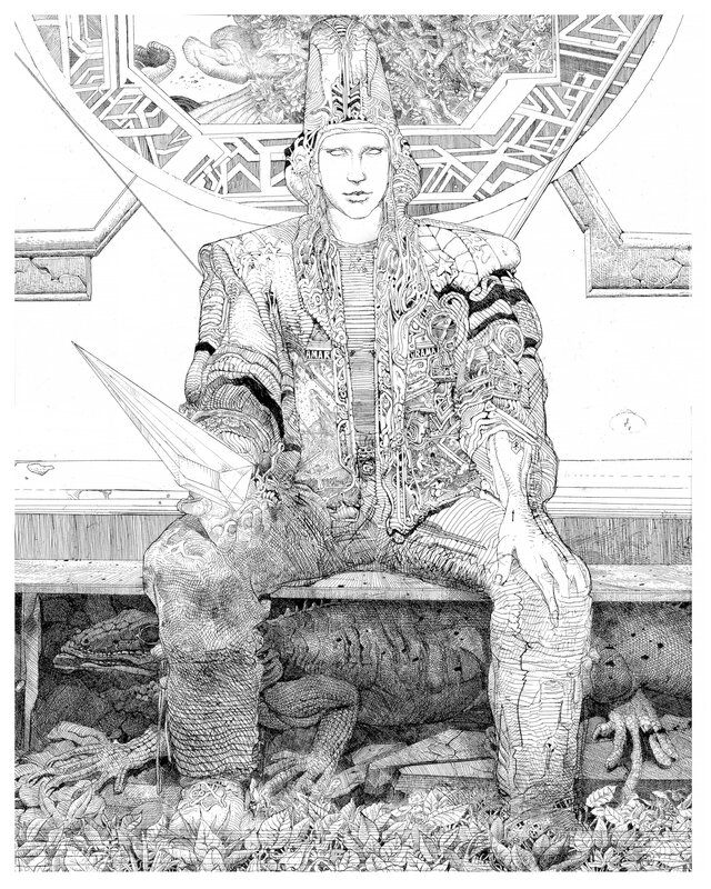 Moebius, Starwatcher au Lézard. - Illustration originale