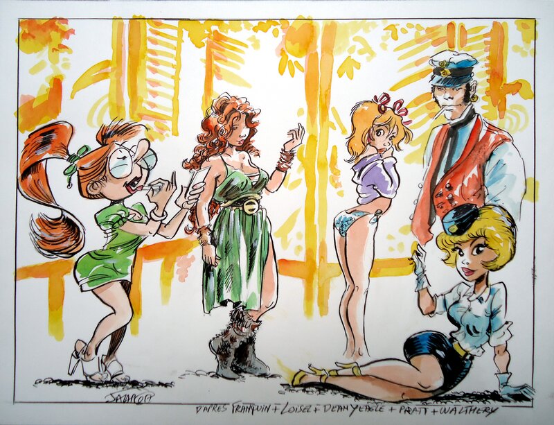 Jaap De Boer, Hommage à Franquin, Loisel, Dean Yeagle, Hugo Pratt  et Waltéry - Illustration originale