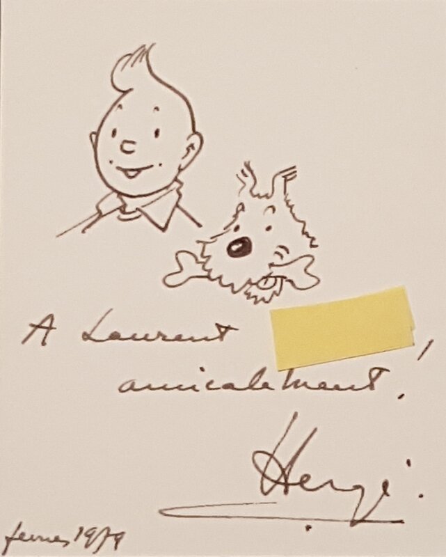 Dessin original de Hergé - Dédicace