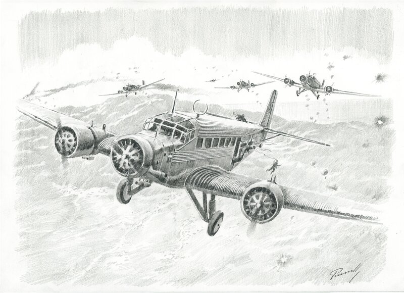 Ju52 over Crete by Lucio Perinotto - Original Illustration