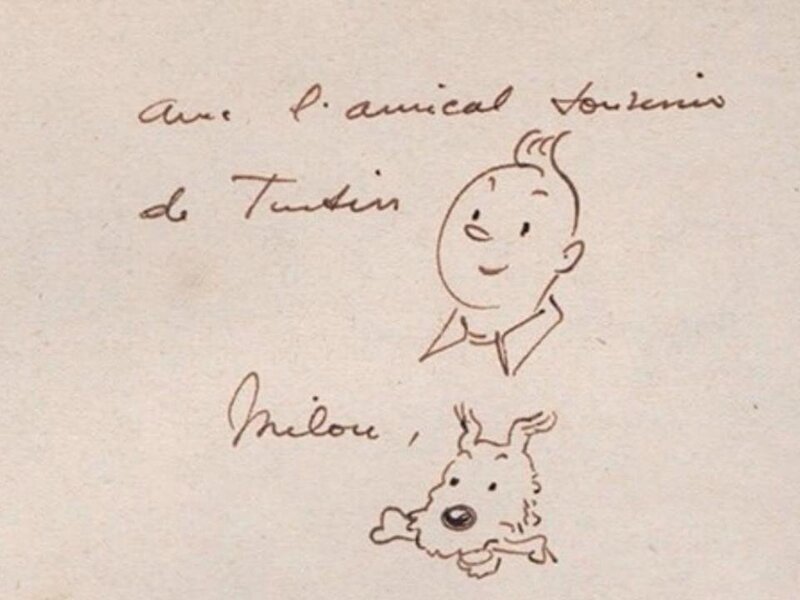 Dessin Hergé dédicace dans Sceptre Ottokar B4 de 1950 - Sketch