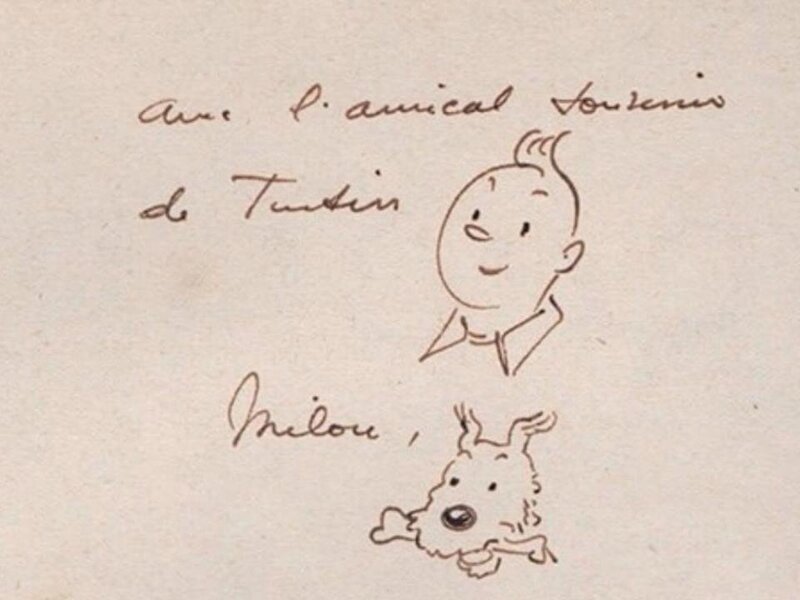 Dessin Hergé dédicace dans Sceptre Ottokar B4 de 1950 - Dédicace