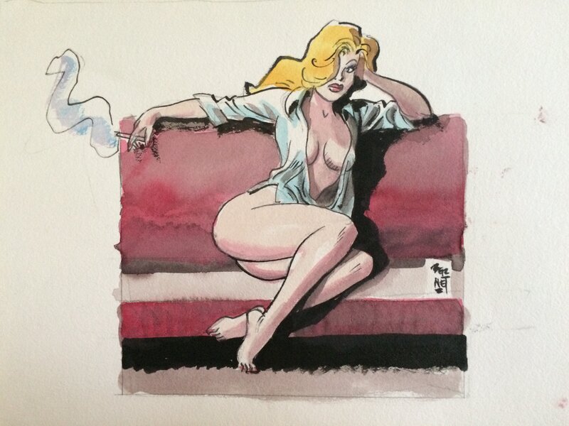 Pin up sur fauteuil par Jordi Bernet - Illustration originale