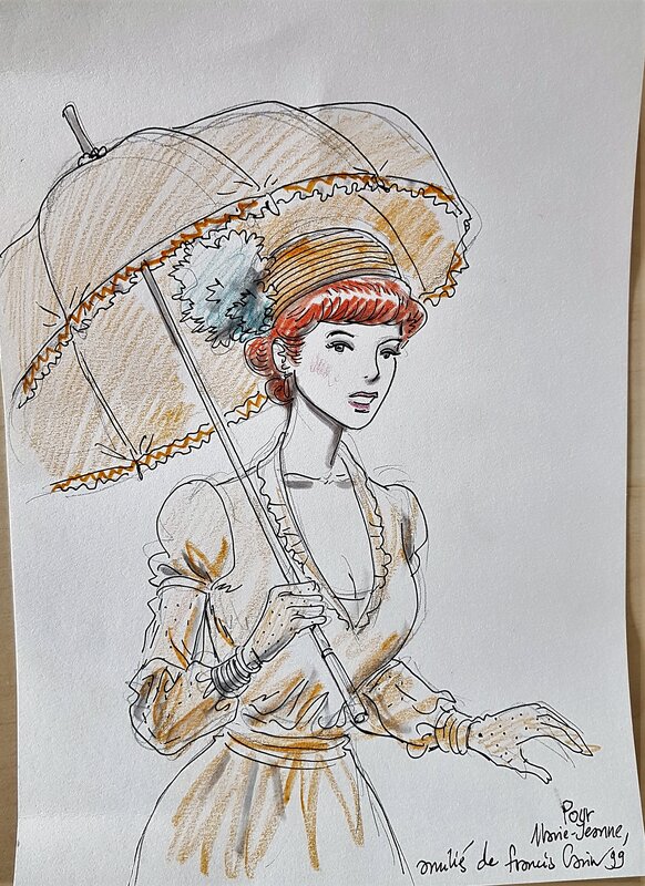 Francis Carin, Jeune femme à l'ombrelle - Illustration originale