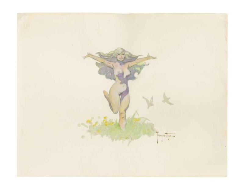 Girl running free par Frank Frazetta - Illustration originale