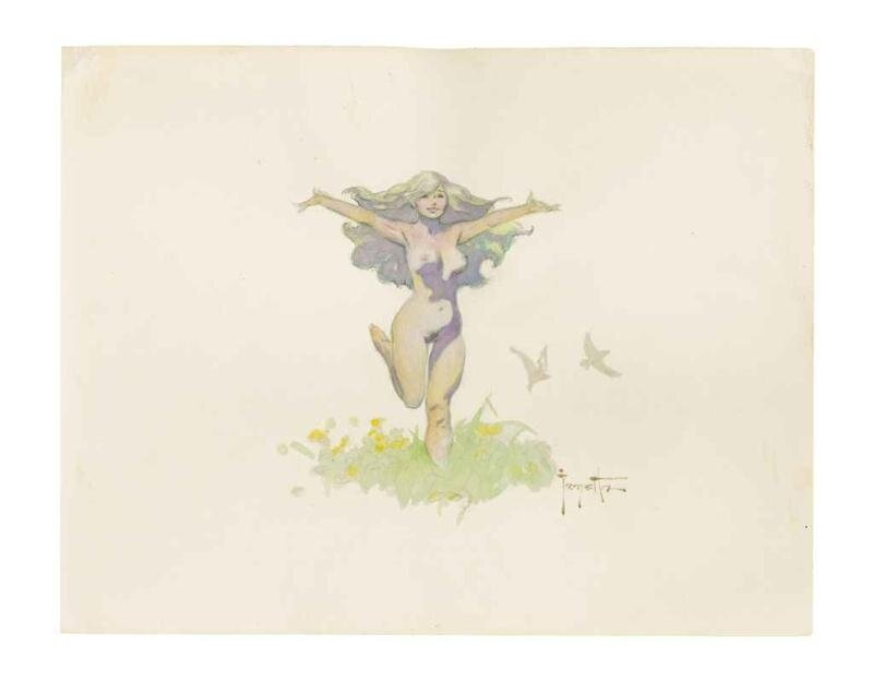 Girl running free par Frank Frazetta - Illustration originale