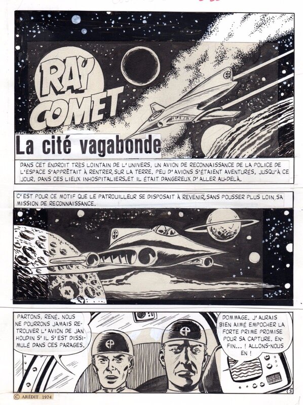 Fernando Fernandez, Ray Comet, page titre de la Cité vagabonde - Parution dans la revue Cosmos (numéro 8), Artima, 1957 - Planche originale