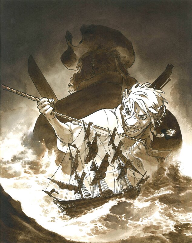 Sébastien Vastra, Couverture non retenue / ex libris / dessin promotionnel - tome 2 de Jim hawkins - Sombres héros de la mer - Original Cover