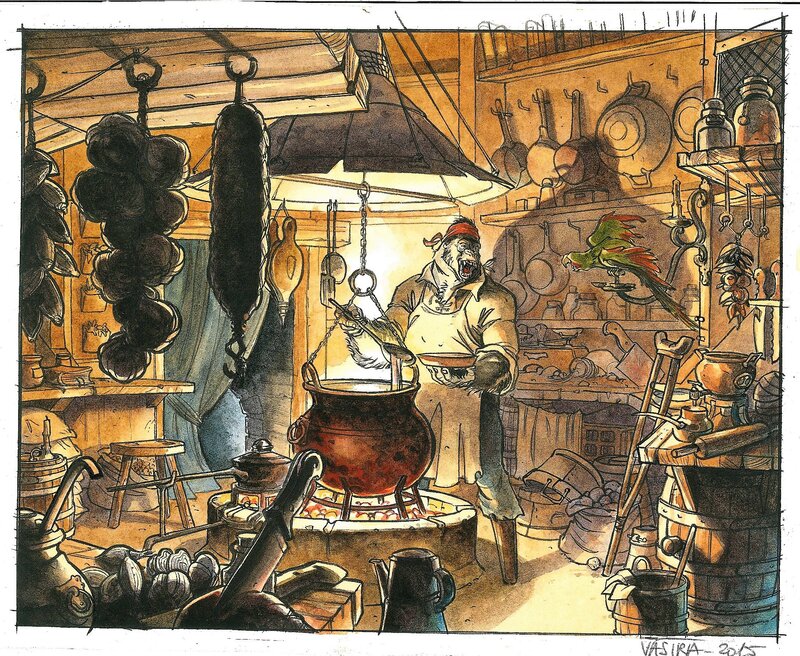 Sébastien Vastra, Jim Hawkins - Tome 1 et 2 - Kong John Silver en cuisine - Illustration originale