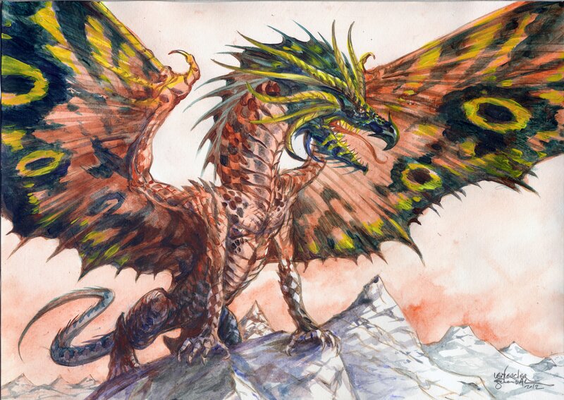 Dragon sur rochers by Gwendal Lemercier - Original Illustration