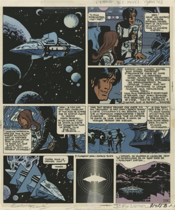 Evelyne Tran-Lê, Jean-Claude Mézières, Valérian , L'empire des milles planètes , Bleu de la planche 4 - Color guide