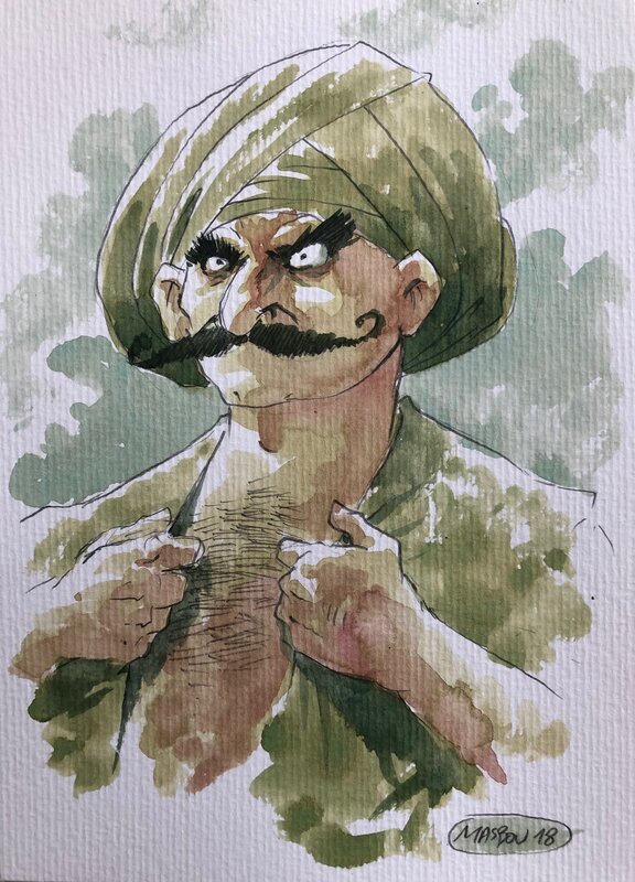 Jean-Luc Masbou, De Cape et de Crocs - Dessin original du Raïs Kader - Illustration originale