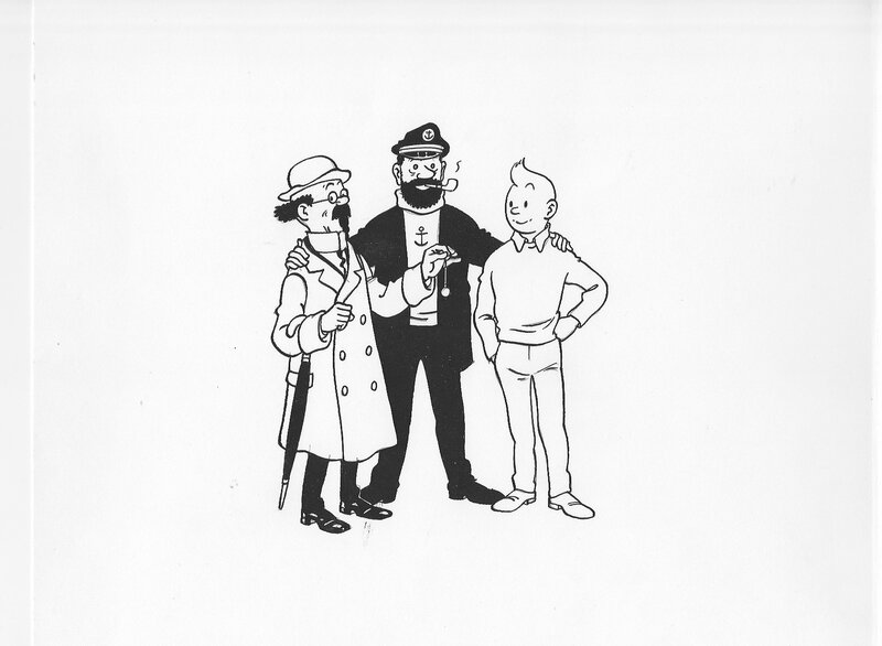Studios Hergé, Tintin, Le Capitaine Haddock et le Professeur Tournesol - Illustration originale