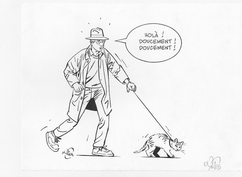 Alain Dodier, Jérome K Jérome Bloche et le chat - Original Illustration