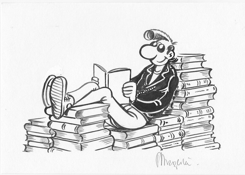 Lucien lisant par Frank Margerin - Illustration originale