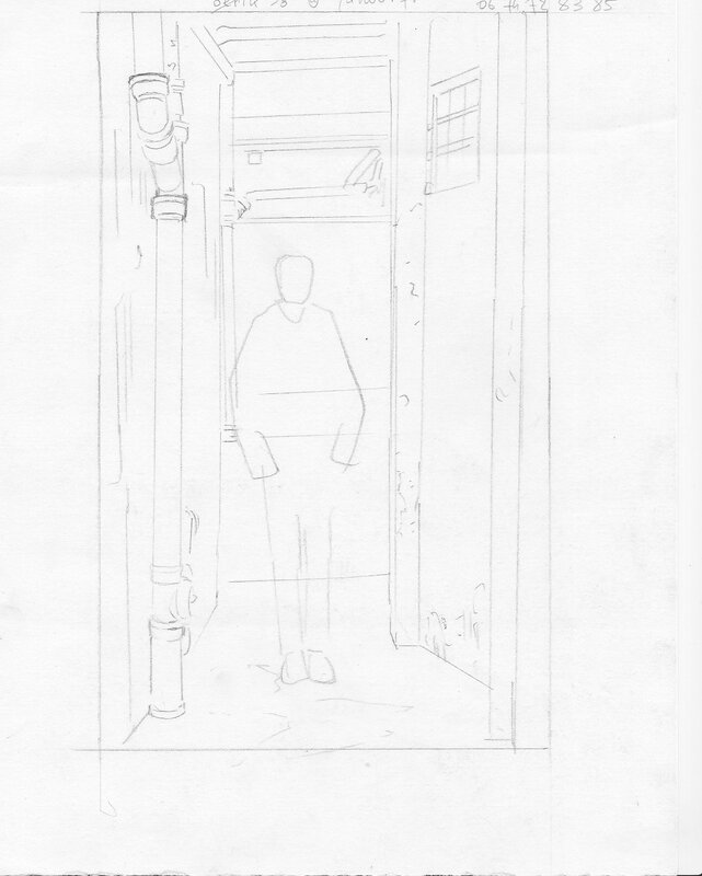 Alain Dodier, Jérome K Jérome Bloche esquisse au dos de l'illustration JK Jérome au téléphone - Original art